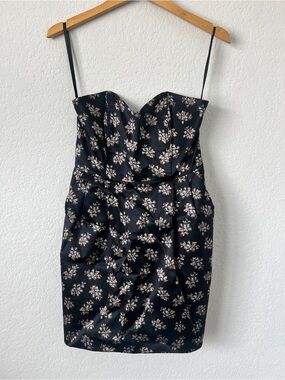 Rachel Antonoff Black Floral Strapless Mini Dress